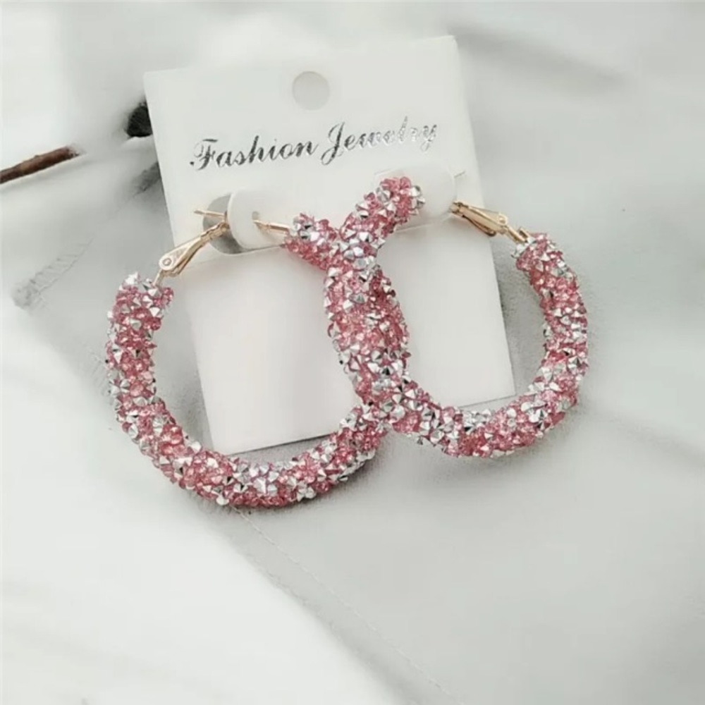 NEW๐๐๐DARK PINK๐๐๐GLITTERY DRUZY RESIN HOOPS - Picture 2 of 6